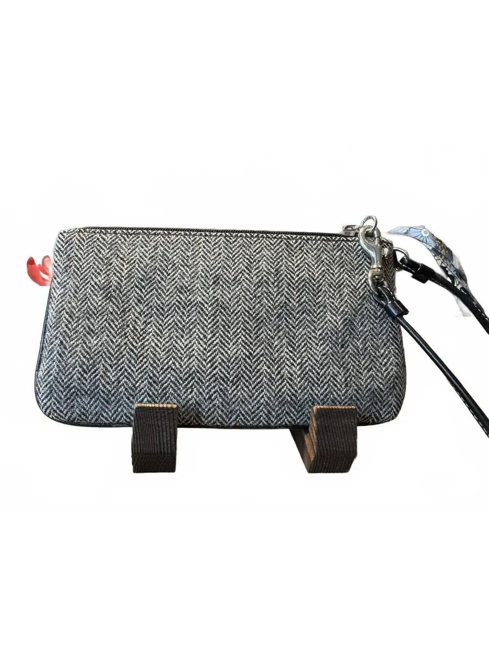 Coach Herringbone Tweed Wristlet Bag with Leather Trim